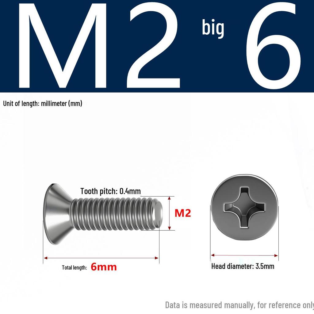 201 Stainless Steel Countersunk Phillips Head Screw: Flat Head Bolt M2-M8