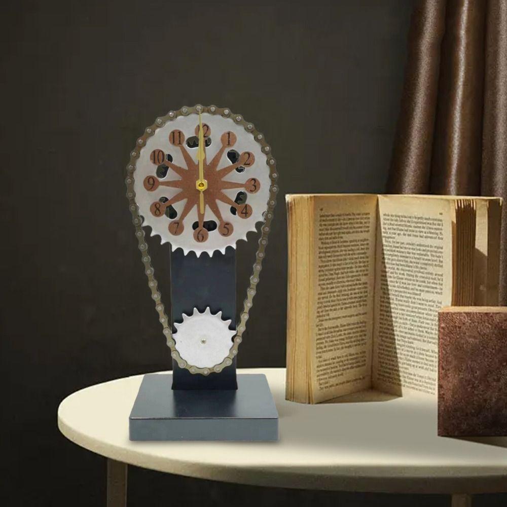

3D Hollow Chain Gear Desktop Clocks ABS Chain Gear Rotating Clock Creative Home Decor