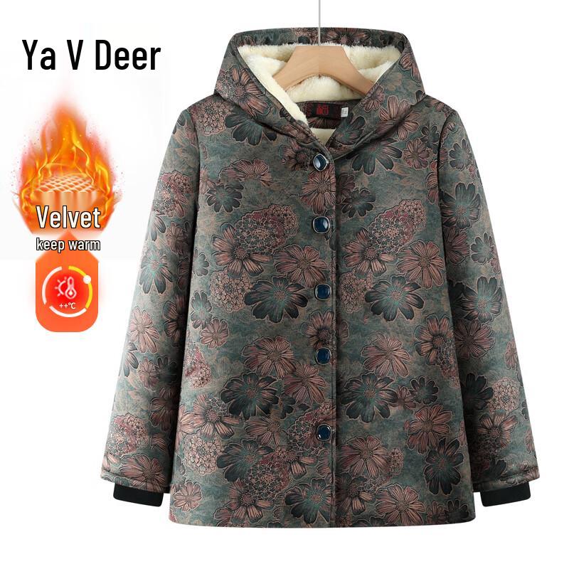 

YaLu Elderly Women s Hooded Padded Winter Jacket 3XL