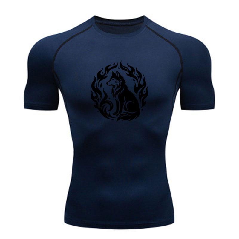 Men's Compression Athletic Workout T-Shirt, Tribal Flame Wol