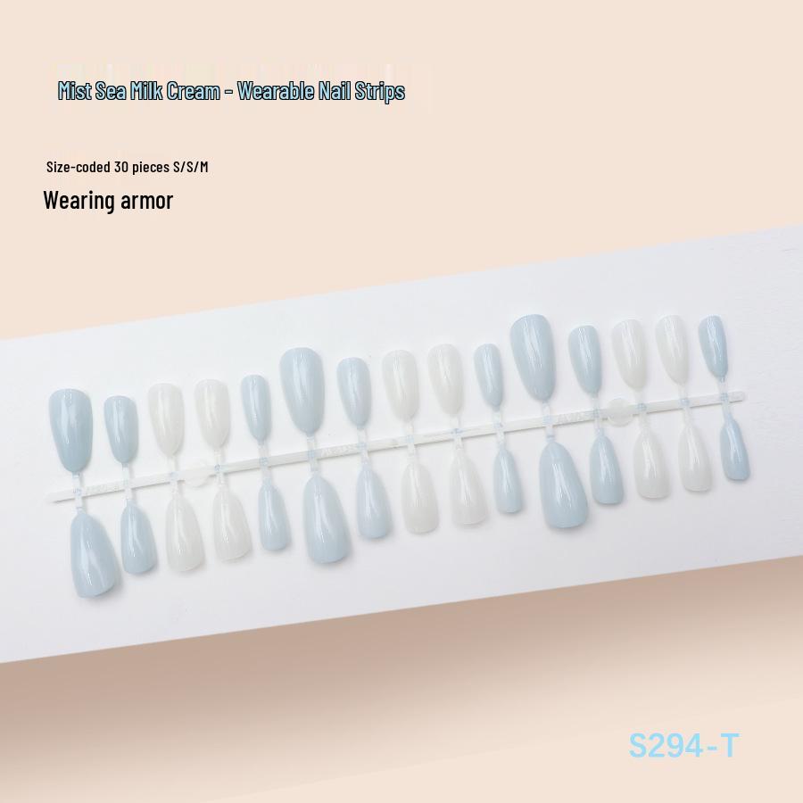 Spring Style Blue & White French Tips: 30-Piece Wearable Nail Set for Students