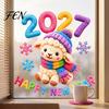 Winter Theme Window Decals Chinese New Year Stickers, 2027 Goat Static Clings, Reusable Removable Art Crochet Knit Lamb Decals, Decor for Home