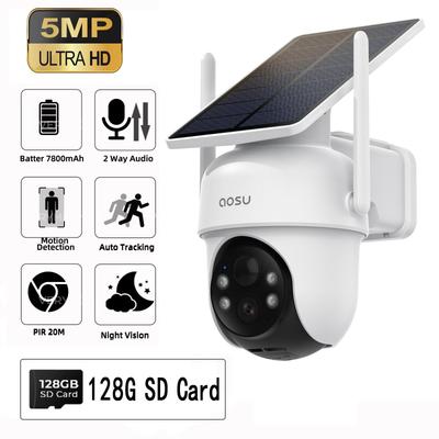 5MP Überwachungskameras Außen Kabellos 2-Kamera-Set, Solarbetriebenes Heimüberwachungskamerasystem mit 360° Schwenken & Neigen Auto-Tracking 2K Farb-Nachtsicht