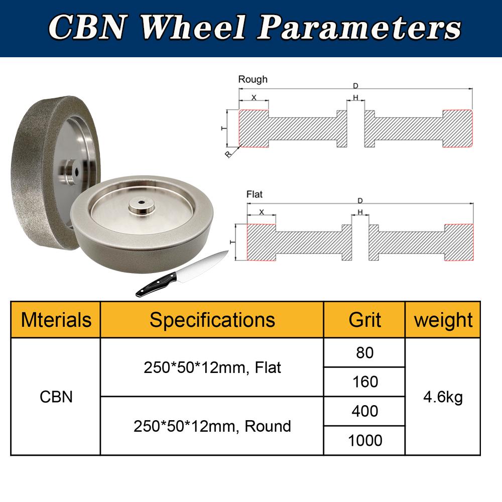 REZZ 250mm10inch Flat Round-Edge Electroplated CBN Grinding Wheel for Woodturning Tools Gouges Knife Grinding Sharpening