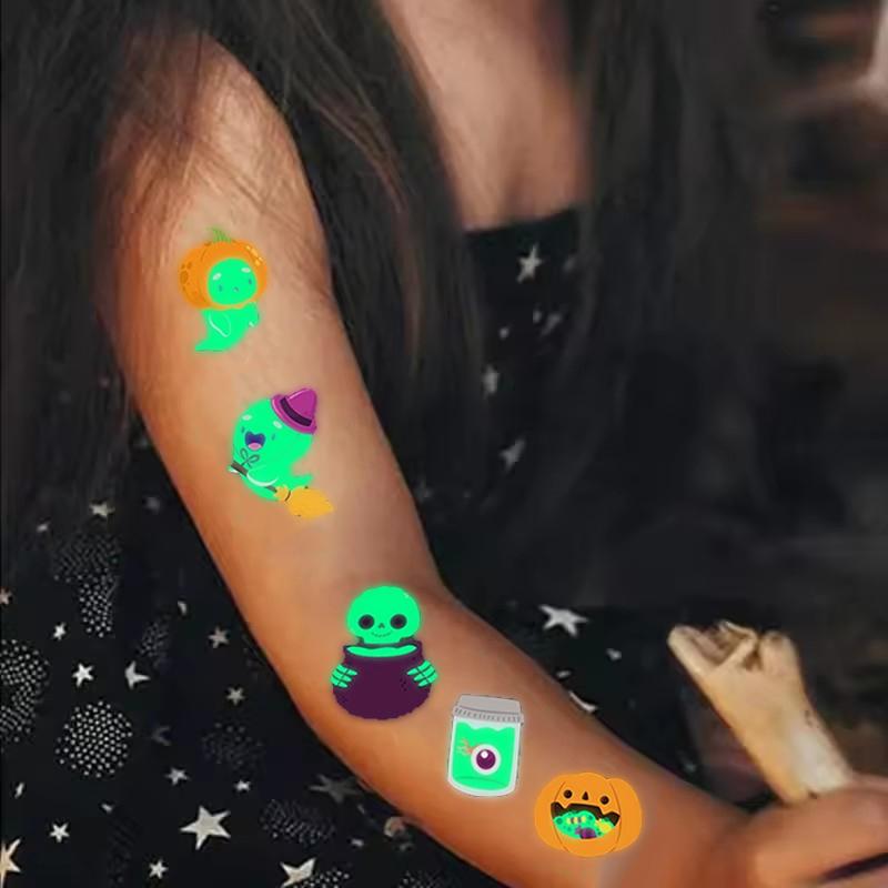 10Sheets Halloween Luminous Tattoo Stickers Ghost Pumpkin Kids Adults Halloween Party Decoration Glow In The Dark Supplies Gifts