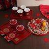 Solid Wood Wedding Tray Set for Fruit, Candy, & Tea Ceremony - Red Engagement Celebration Plate