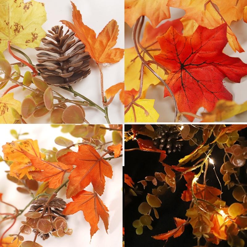 Fall Garland Thanksgiving Decor Artificial Fall Maple Leaves for w/ Pumpkin Halloween Garland for Garden Party Home Orna