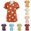 Women's V Neck Short Sleeve Work Top with Pockets Animal Print Medical Scrub Shirt for Healthcare Professionals Nursing Uniform