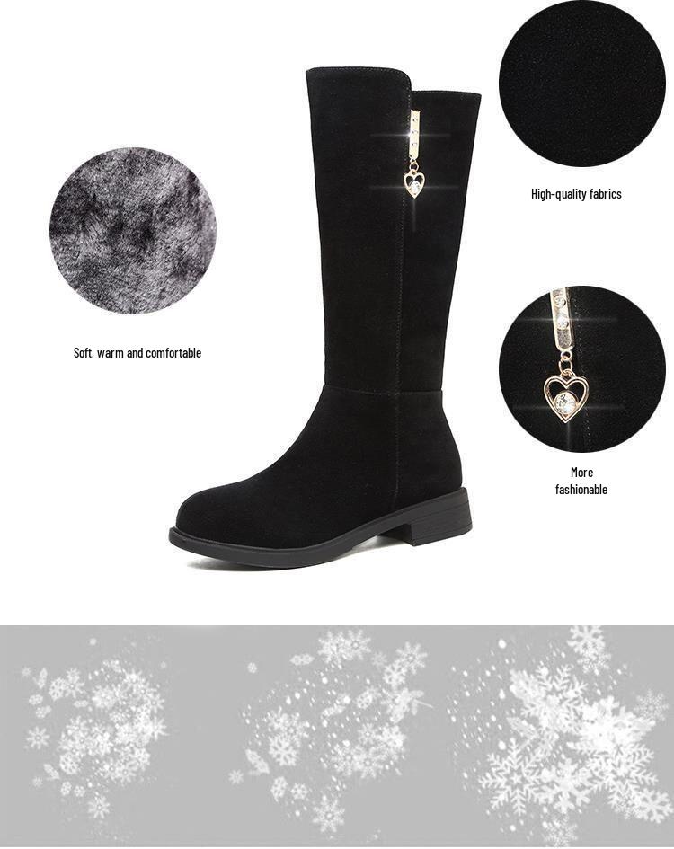 Matte Plush Mid-Calf Fleece-Lined Winter Fashion Long Boots