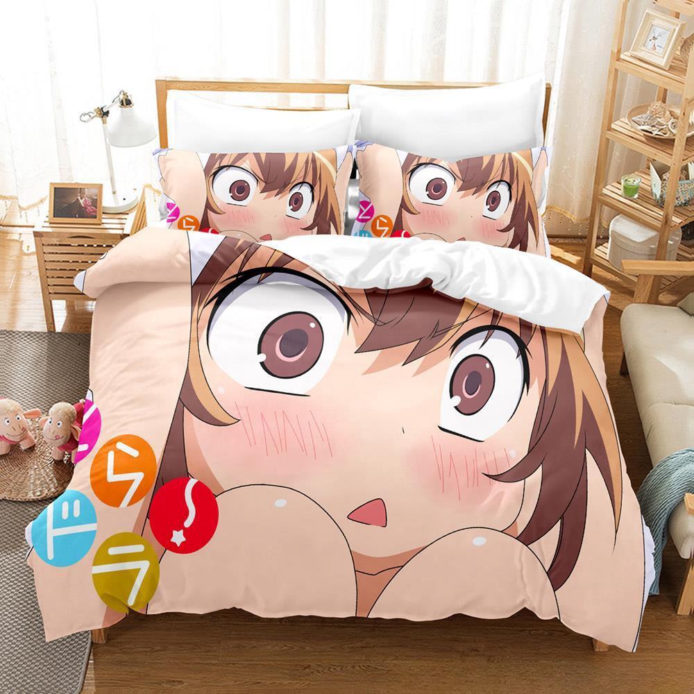 Toradora Bettwäscheset Einzelbett Twin Full Queen King Size Bettset Erwachsener Kind Schlafzimmer Bettbezugsets 3D-Druck Anime Bettlaken-Sets