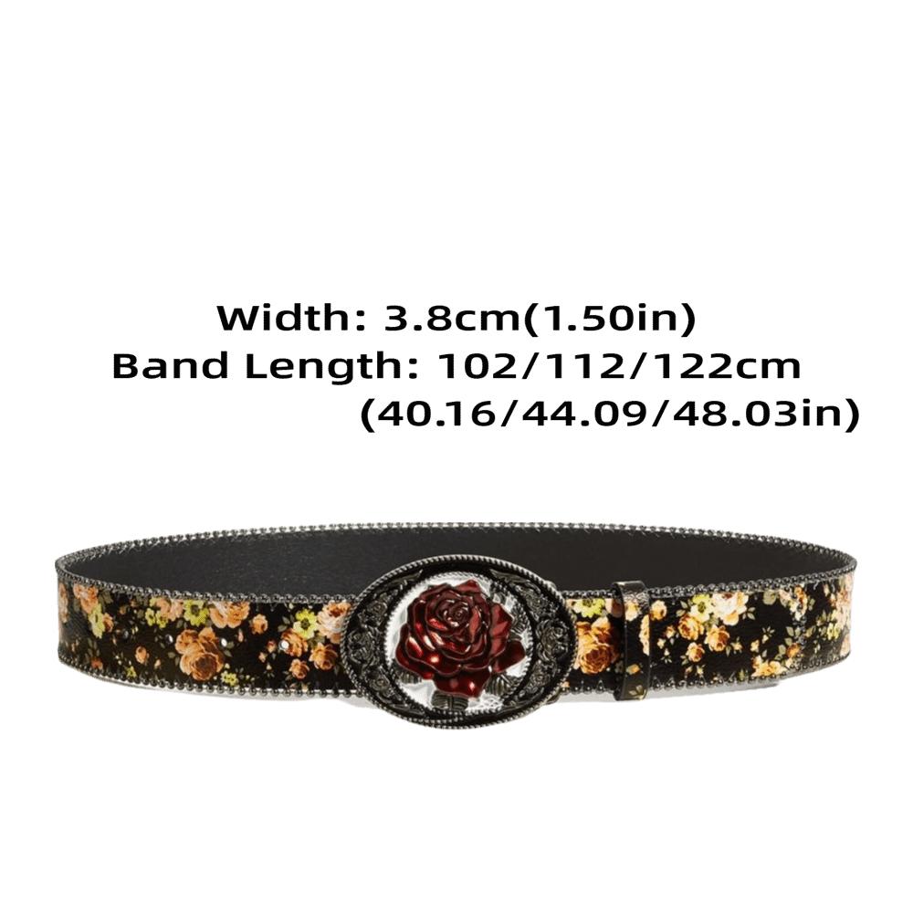 Border Bead Carved Metal Buckle Belt Bohemian Style Retro Rose Flower Belt Women's Accessories