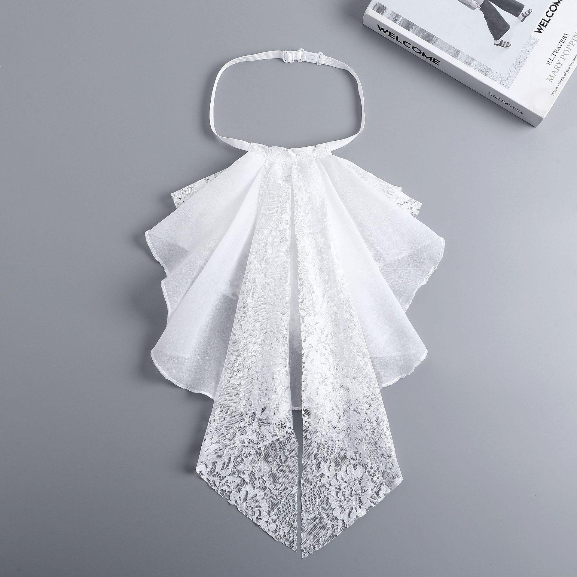 

Unisex Retro Lace Ruff Collar Scarf with Artistic Bow Tie Accessory белый