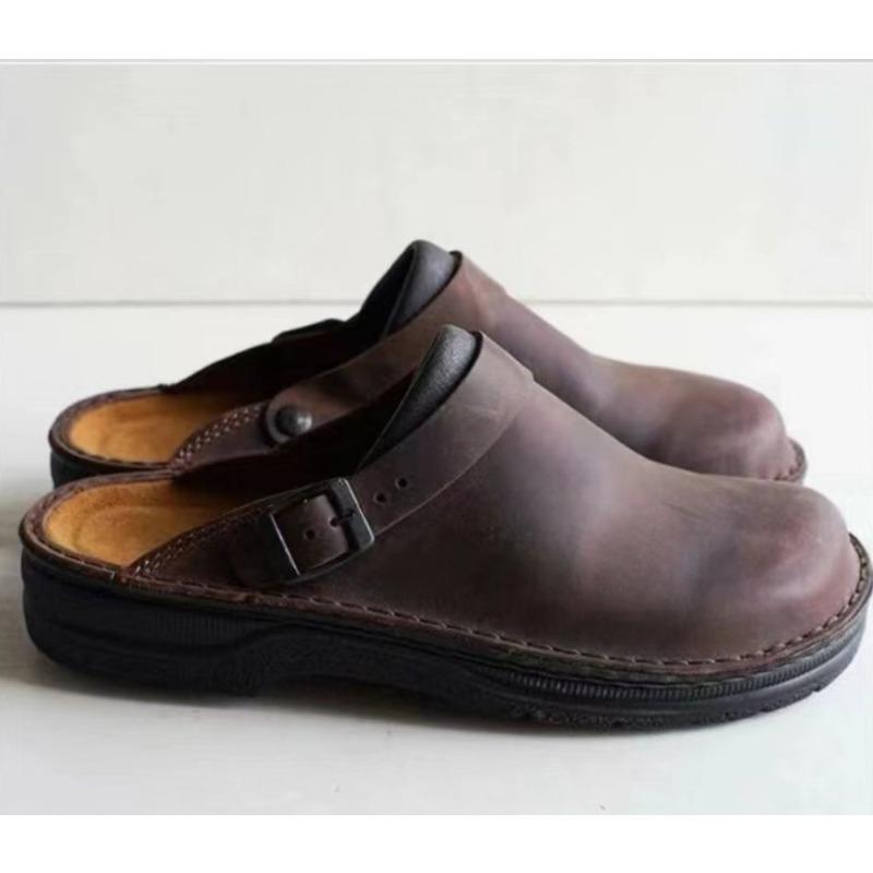New Men's Woman Slippers Summer PU Leather Shoes Vintage Soft Bottom Slip On Sandals Beach Slippers Men Casual Shoes Size 38- 48