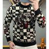 Trendiger Herren-Jacquard-Strickpullover mit Rundhalsausschnitt im europäischen amerikanischen Stil