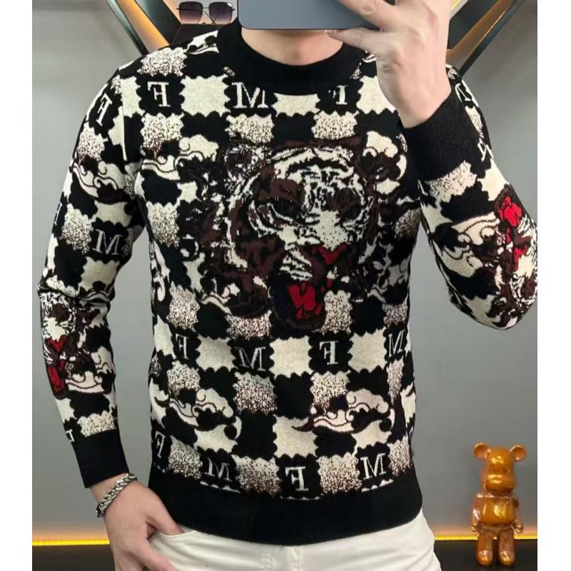 Trendiger Herren-Jacquard-Strickpullover mit Rundhalsausschnitt im europäischen amerikanischen Stil
