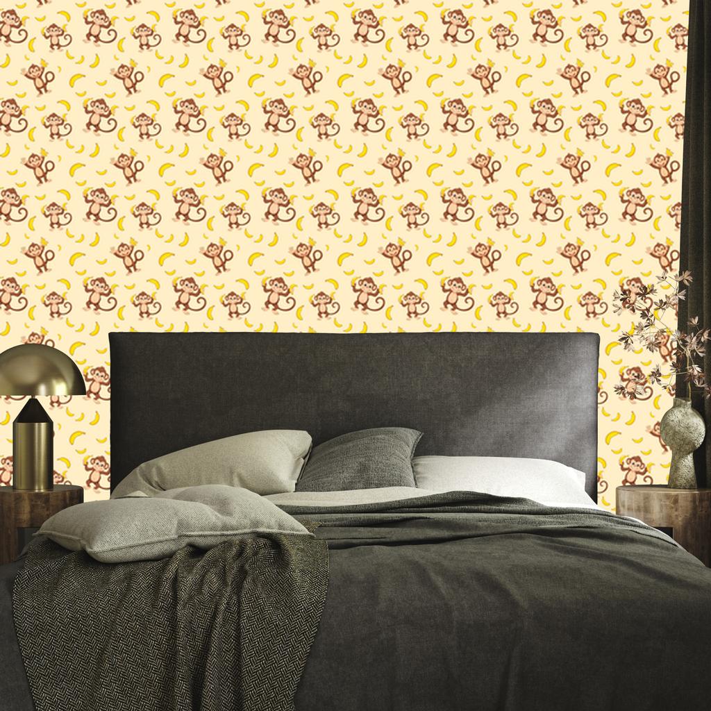 Monkey Wallpaper Cream and Orange for Living Room and Bedroom 50x1000