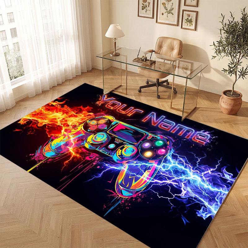 Game Controller Theme Crystal Velvet Floor Rug Personalized Custom Name Text Warm Carpet Home Decoration