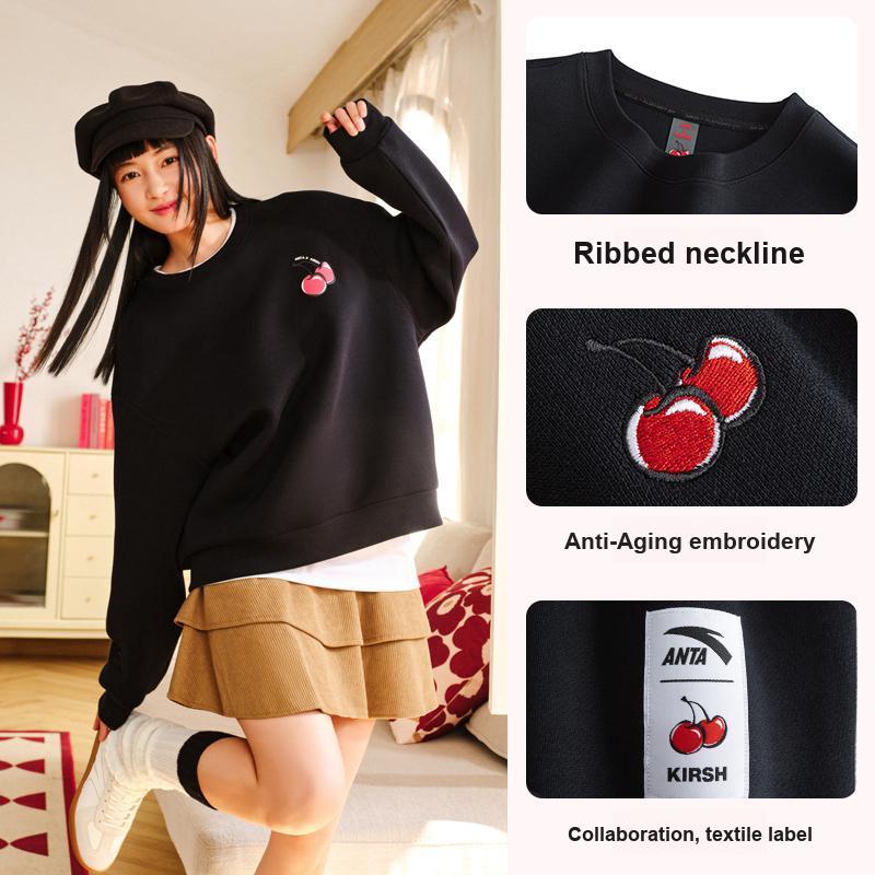 Anta X Kirsh Collaboration Sports Lifestyle Series Good Things Happen Casual Simple Solid Color Round Neck Pullover Loose Sweatshirt 962518710-3