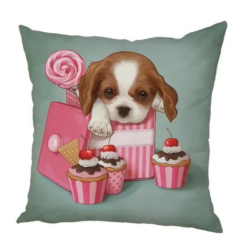 Color Cute Dog Square Pillow Cushion Cover Car Sofa Office Chair Peach Skin   Home Decoration Ornament