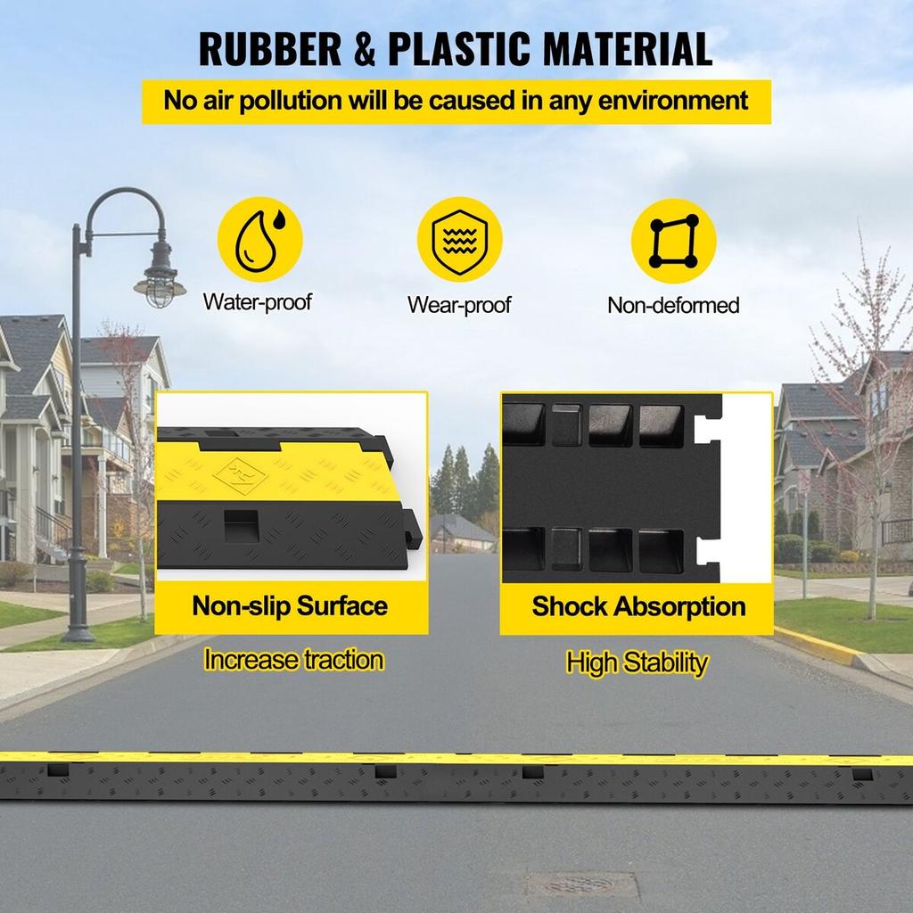 Cable Protector Ramp, 4 Packs 2 Channels Speed Bump Hump, Rubber Modular Speed Bump Rated 11000 LBS Load Capacity, Protective Wire Cord Ramp Driveway
