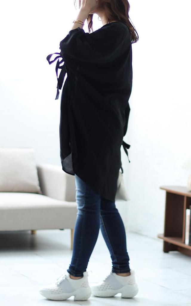 Gold Japan Plus Size Long Keyhole Dolman Wide Sizes Women's Tunic, Sleeves, Neck, Style, Ribbon, Spring/Autumn, Fem-460, Black, 4L-5L