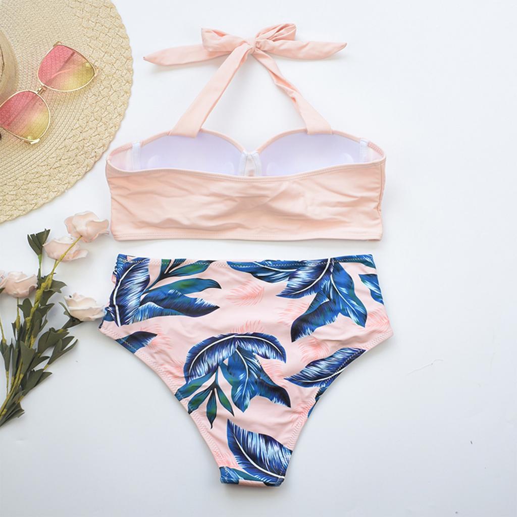 Dámský Módní Sexy Pevný Taška Bikini Vícebarevný Listový Potisk Plavky