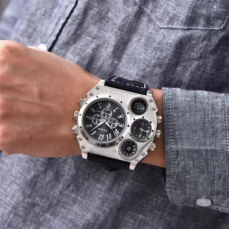 Oulm 1349 Men Big Dial Male Quartz Clock Luxury Men's New Sport Casual Multi Function Watches Luminous Leather Band Wrist Watch