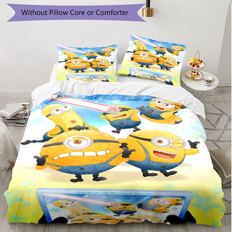 3pcs Duvet Cover Set (1*Duvet Cover + 2*Pillowcase, Without Core), Minions Print Soft All‑Season Bedding Set, Home Bedroom Decor Gift