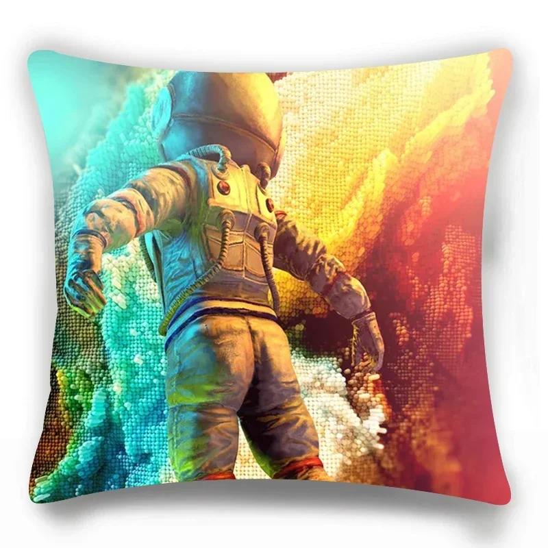 Home Lumbar Sofa Decorative Pillowcase Astronaut  Cosmic Planet Spaceship Cushion Cover