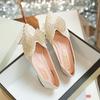 Fashion Japanned Leather Bowknot Flats Shoes Woman Glitter Beading Party Shoes Shallow Mouth Pointed Toe Lace Bowtie Flats Big Size 43