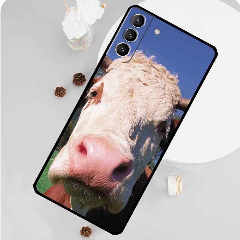 Funny Cow Face Phone Case For Samsung Galaxy S25 S26 Ultra S20 S21 S22 S23 S24 Plus S10 S25 FE Funda Cover