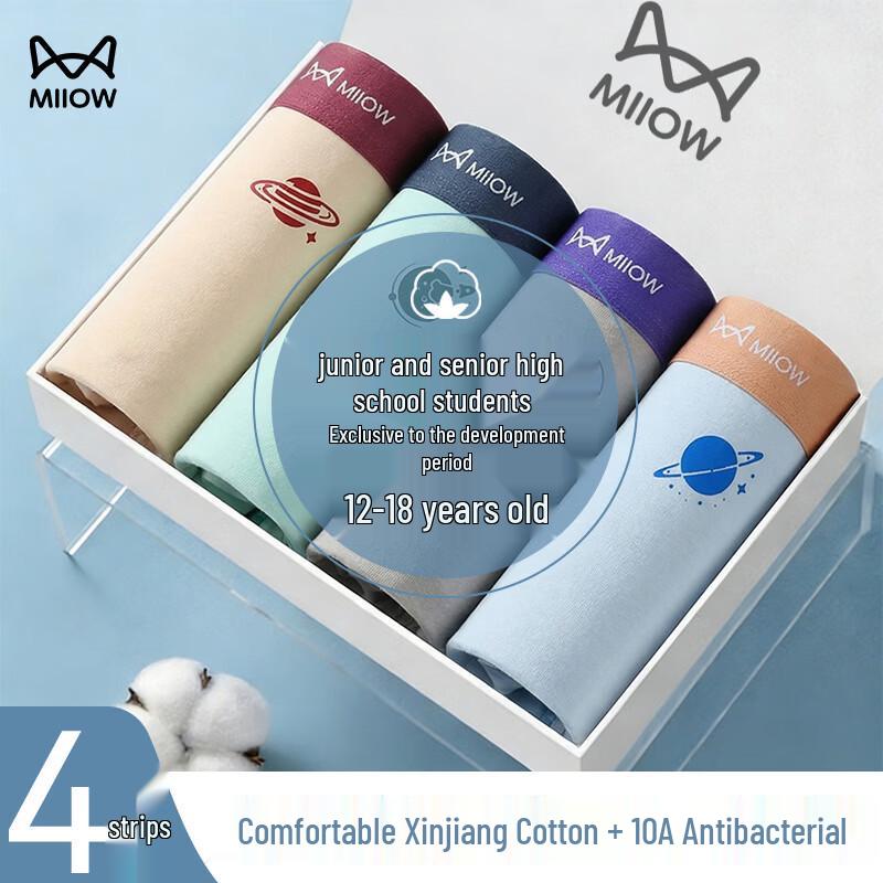 Maoren Teen Boys  Antibacterial Cotton Boxer Briefs 4-Pack 2XL