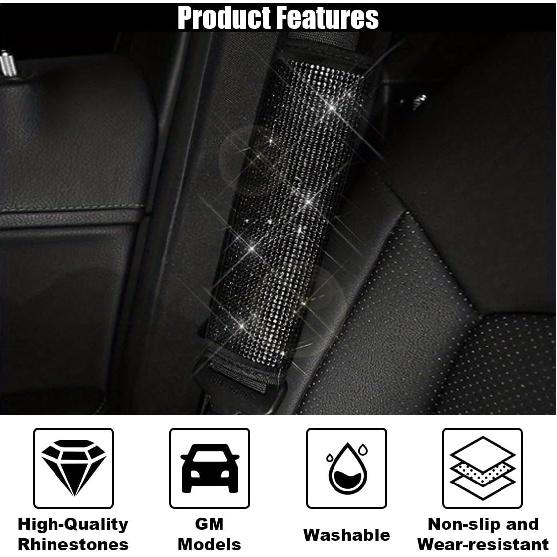 2PCS Bling Car Seat Belt Shoulder Pads, Bling Rhinestones Seat Belt Covers For Women, Car Seatbelt Strap Pad With Crystal Diamond, Car Interior