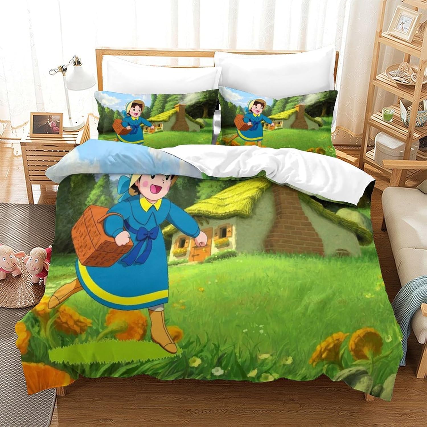 Комплект пододеяльника «Девочка Хайди и семья», Постельный комплект «Хайди — девочка из Альп», наволочка, Украшение спальни для детей и взрослых 220x240cm