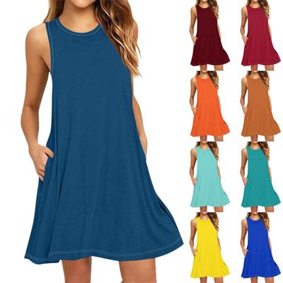 Modischer Strandrock für Damen, Rundhalsausschnitt, ärmellos, bedrucktes Kleid