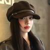 British Style Pu Leather Beret Belt Buckle Painter Hat Fashion Suede Octagonal Hat  Streetwear