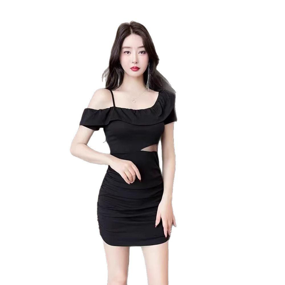 Feminine Slanted Shoulders, Waist Exposed, Sexy Dress, All Kinds of Style, Ruffle Leaf Edge Scheming, Off-shoulder Tight, Hip-wrapped Skirt, Summer
