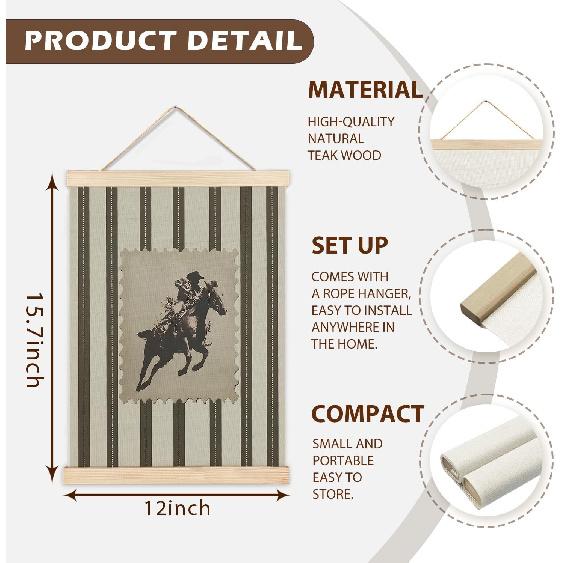 LZYRF Vintage Western Cowboy Wall Art Poster Framed, Western Room Decor, Rustic Country Wild West Horse Rodeo Cowboy Canvas Prints Wall Decor for