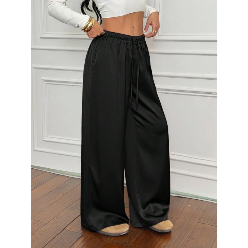 Women S Satin High Waist Loose Wide Leg Casual Commute Pants