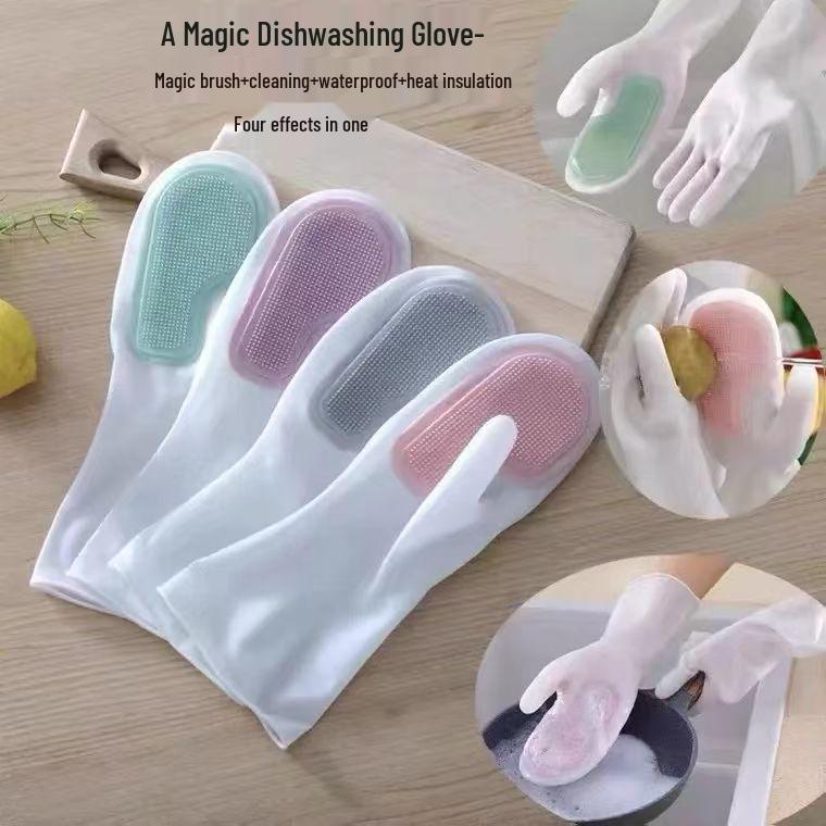 

Durable Waterproof Silicone Dishwashing Gloves for Women - Magic Thin Cleaning Aid Single Hand Brush