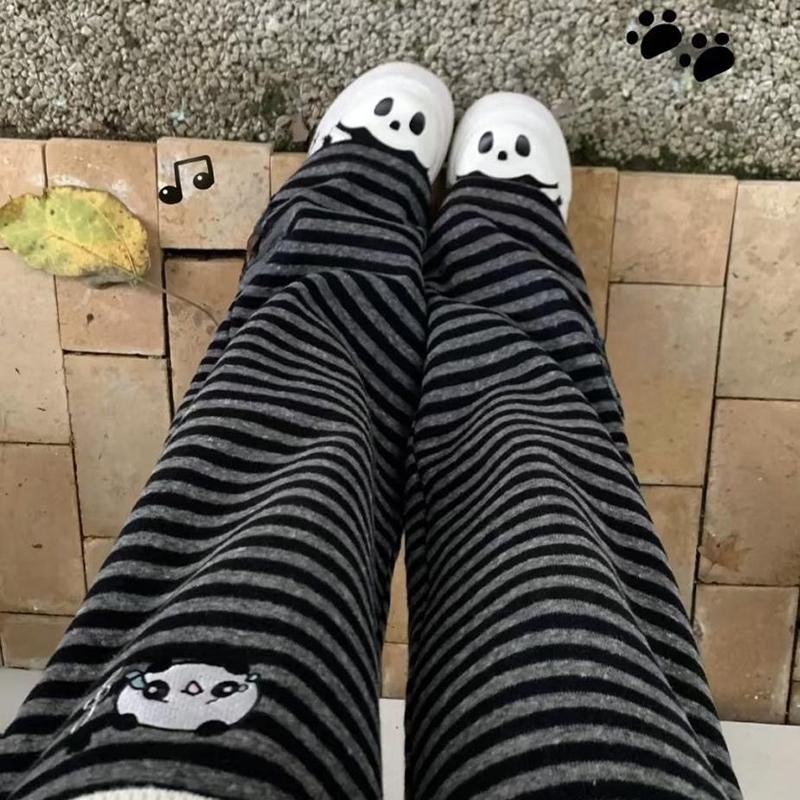 Harajuku Cartoon Embroidery Pants Women Kawaii Striped Loose Casual Korean Trouser Y2K Subculture Vintage Female Wide Leg Pants