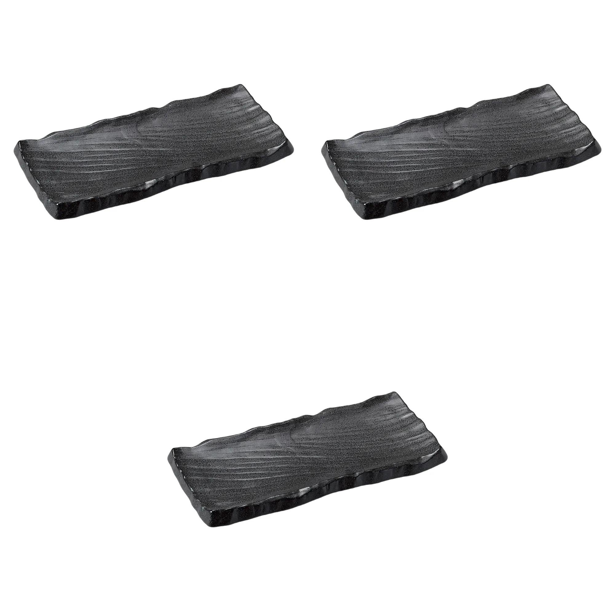 

Set of 3 Black Bizen Coarse Carved Cutting Board Plates x 15 x Rectangular Plate Setomonohonpo [31.5 2.5 cm] (Large)