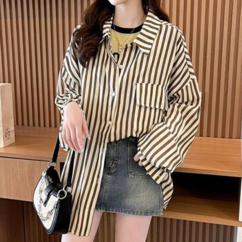 Navava Casual Stripe Loose Fit Long Sleeve Shirt Nb2484