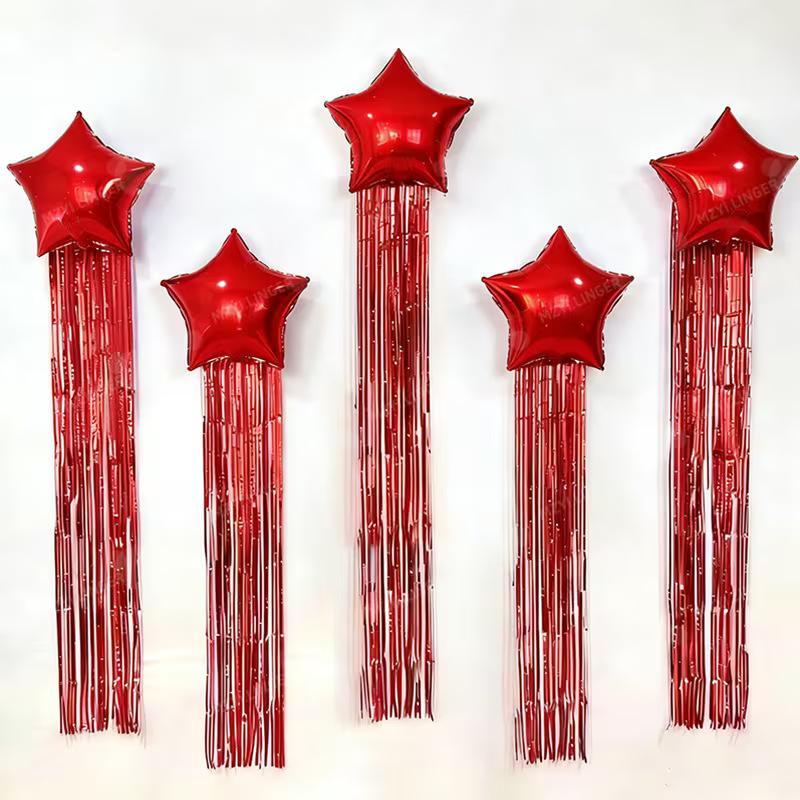 Five Pointed Star Balloon And Tassel Rain Curtain Set For Birthday Parties, Weddings, Showers, Party Decorations (Multiple Color