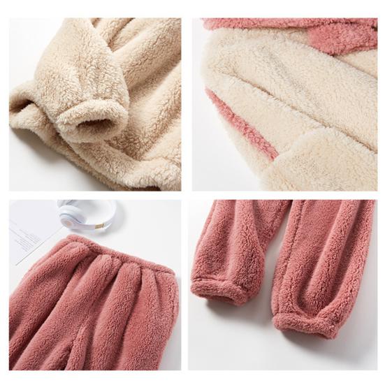 Fluffy Pajamas Set for Women Soft Fleece Pullover 2 Piece Pjs Loungewear with Scarf Winter Plush Warm Sleepwear Set