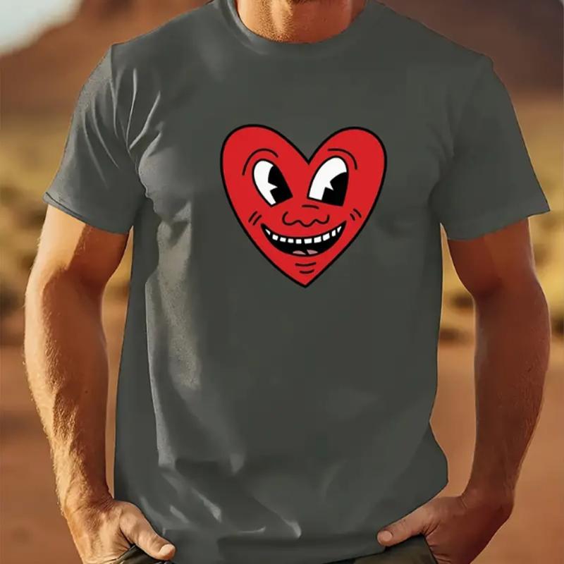 New Summer Men's Fashion T-shirt Personality Smiling Love Printed Men's T-shirt Top