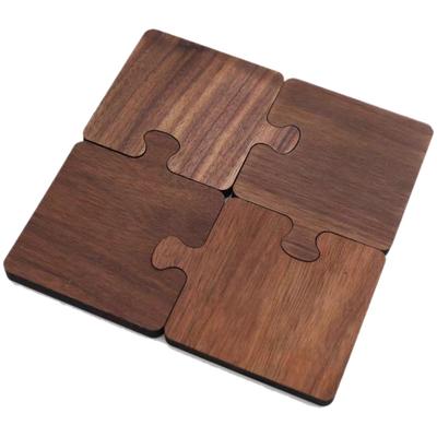 EU SOU Puzzle Coasters, Set of 4, Natural Wood Coasters, Puzzle-Shaped, Cup Holders, Pot Holders, Scandinavian-Style Interior Decor, Perfect Gift for