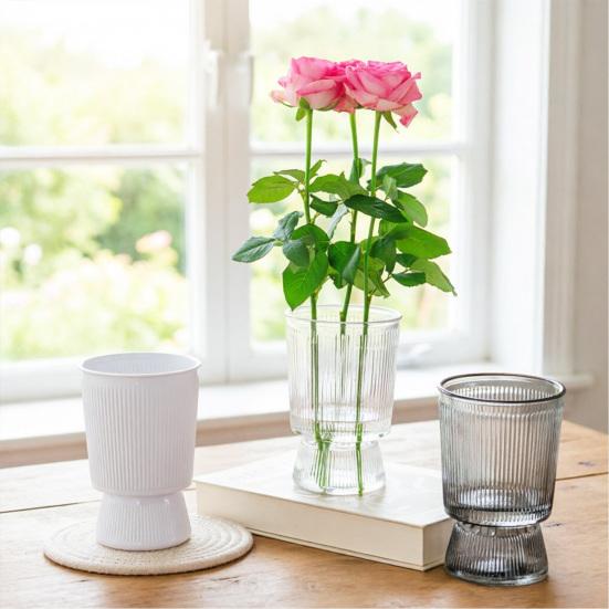 Hydroponic Flower Vase Transparent Vertical Grained Glass Design Vase Reusable PET Modern Nordic Style Vase for Flowers Pothos