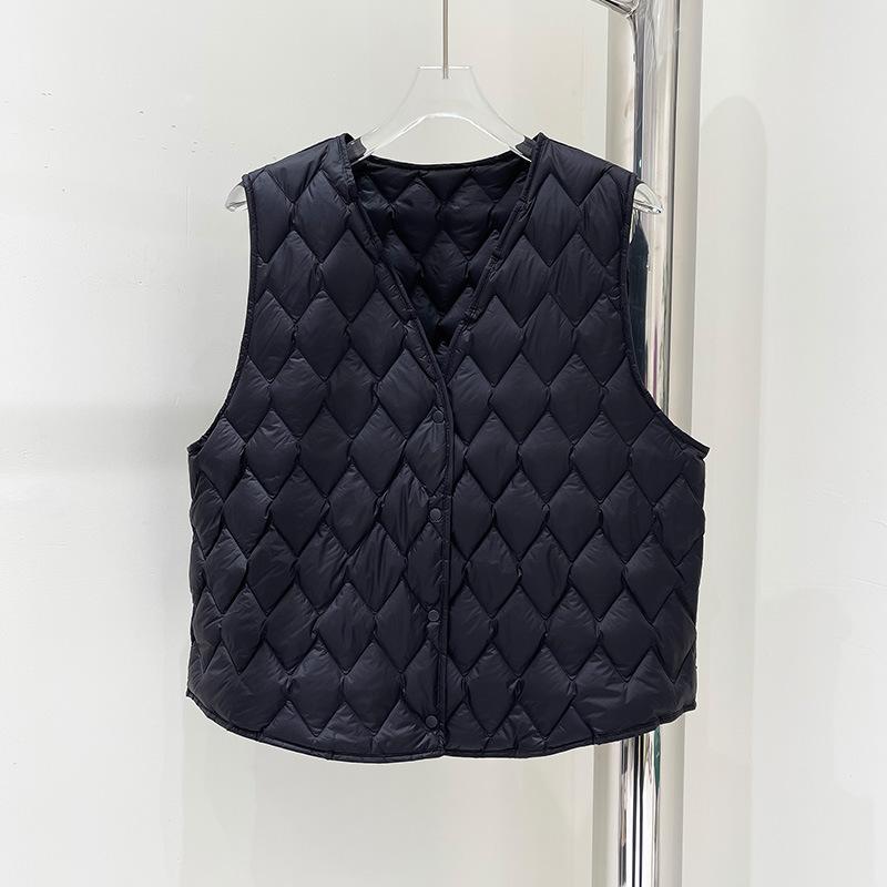 Rhombus Down Vest Women Wear Warm Inner Light Liner Autumn New Inner Thin Collar Short Vest
