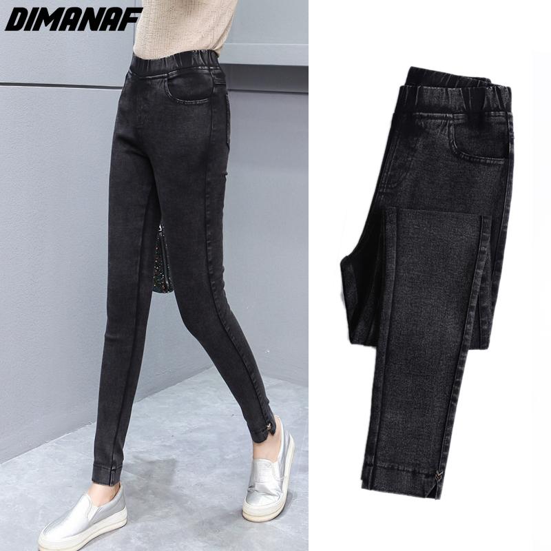 DIMANAF Plus Size Women Jeans Winter Pants Denim Pencil Female Elastic Basic Blue High Waist Trousers Oversize Fashion New Pants 4XL 5XL